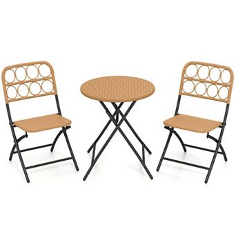 Clihome 3 pc Patio Bistro Set Folding Round Table and Chairs with Wicker Seat
