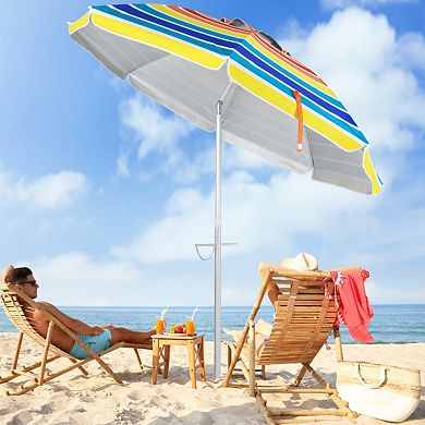 Clihome 6.5ft Beach Umbrella with Tilt, Sand Anchor & Carry Bag UPF50+