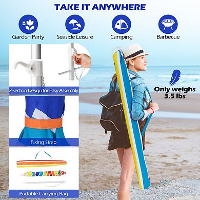 Clihome 6.5ft Beach Umbrella with Tilt, Sand Anchor & Carry Bag UPF50+