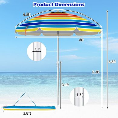 Clihome 6.5ft Beach Umbrella with Tilt, Sand Anchor & Carry Bag UPF50+