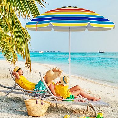 Clihome 6.5ft Beach Umbrella with Tilt, Sand Anchor & Carry Bag UPF50+