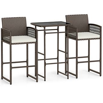 Clihome 3 pc Patio Bar Set,Outdoor Wicker Bar Height Table and Armchairs with 2 Seat Cushions