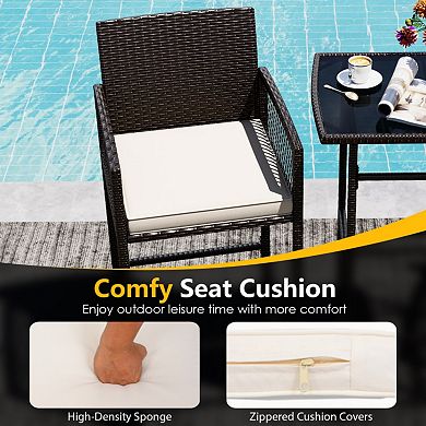 Clihome 3 Piece Patio Bar Set,Outdoor Wicker Bar Height Table and Armchairs with 2 Seat Cushions