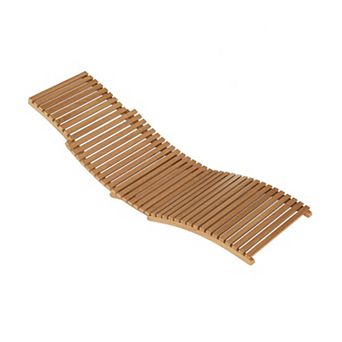 Clihome Teak Wood Patio Folding Chaise Lounge Chair with Slatted Seat
