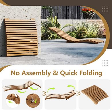 Clihome Teak Wood Patio Folding Chaise Lounge Chair with Slatted Seat