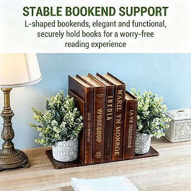 L Shaped Bookends With Eucalyptus and Concrete Pot