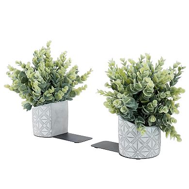 L Shaped Bookends With Eucalyptus and Concrete Pot