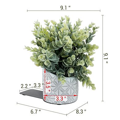 L Shaped Bookends With Eucalyptus and Concrete Pot