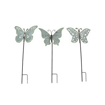 Set of 3 Galvanized Metal Butterfly Garden Stakes Patio Yard Art Outdoor Decor