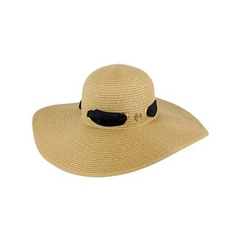 Adrienne Vittadini Straw Grommet Ribbon Large Brim Floppy Hat