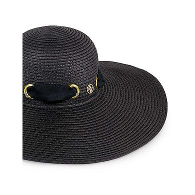 Adrienne Vittadini Straw Grommet Ribbon Large Brim Floppy Hat