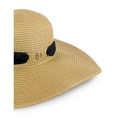 Adrienne Vittadini Straw Grommet Ribbon Large Brim Floppy Hat