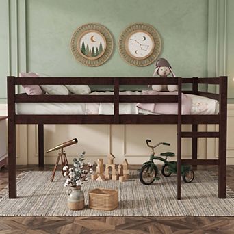 Sailvan Full Rubber Wood Loft Bed with Ladder