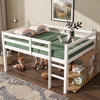 Sailvan Full Rubber Wood Loft Bed with Ladder