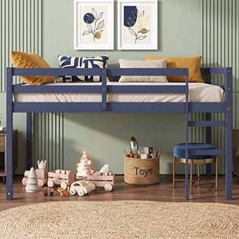 Sailvan Solid Wooden, Rubber Wooden Twin Loft Bed with Ladder, Bed Platform of Strengthened Slats