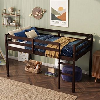 Sailvan Solid Wooden, Rubber Wooden Twin Loft Bed with Ladder, Bed Platform of Strengthened Slats
