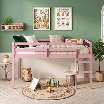Sailvan Solid Wooden, Rubber Wooden Twin Loft Bed with Ladder, Bed Platform of Strengthened Slats