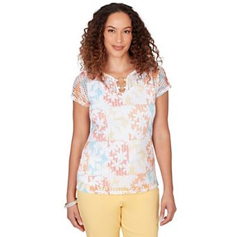 Hearts of Palm Women's Fun In The Sun Printed Textured Knit T Sleeve Top