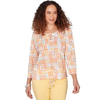 Hearts of Palm Women's Fun In The Sun Printed Slub Blouson With 3/4 Sleeves