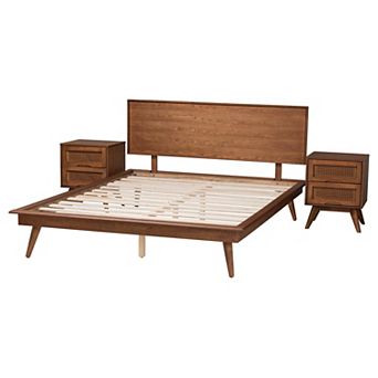 Baxton Studio Melora 3 pc Bedroom Set with Nightstands and Bed Frame