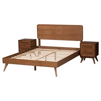 Baxton Studio Demeter 3 pc Bedroom Set with Nightstands and Bed Frame