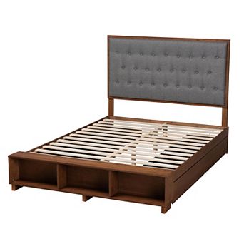 Baxton Studio Jalie Platform Storage King Bed with Upholstered Headboard