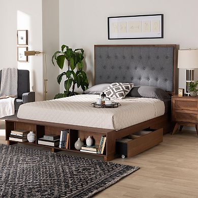 Baxton Studio Jalie Platform Storage King Bed with Upholstered Headboard
