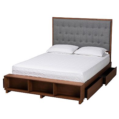 Baxton Studio Jalie Platform Storage King Bed with Upholstered Headboard