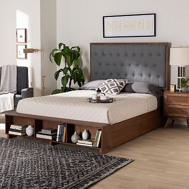 Baxton Studio Jalie Platform Storage King Bed with Upholstered Headboard
