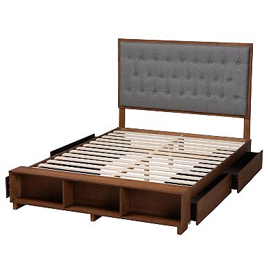 Baxton Studio Jalie Platform Storage King Bed with Upholstered Headboard