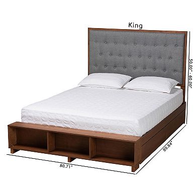 Baxton Studio Jalie Platform Storage King Bed with Upholstered Headboard