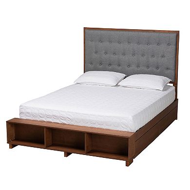 Baxton Studio Jalie Platform Storage King Bed with Upholstered Headboard