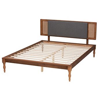 Baxton Studio Eliseo Upholstered Platform Bed with Cane Detail