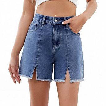 Women's High Waist Frayed Hem Denim Shorts