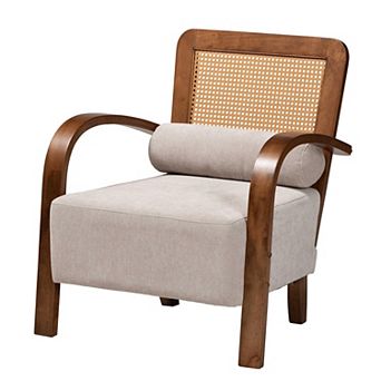 Baxton Studio Sage Chair with Upholstered Seat and Cane Back