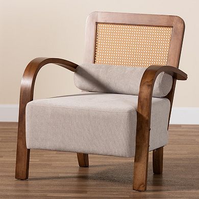 Baxton Studio Sage Chair with Upholstered Seat and Cane Back