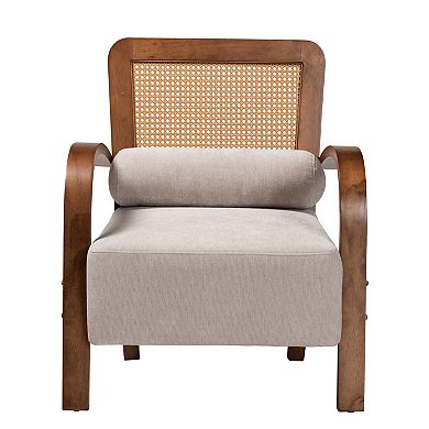 Baxton Studio Sage Chair with Upholstered Seat and Cane Back