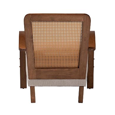 Baxton Studio Sage Chair with Upholstered Seat and Cane Back