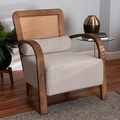 Baxton Studio Sage Chair with Upholstered Seat and Cane Back