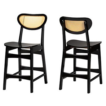 Baxton Studio Hesper Cane Back and Wood Seat Counter Stool 2 pc Set