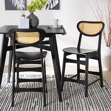 Baxton Studio Hesper Cane Back and Wood Seat Counter Stool 2-Piece Set