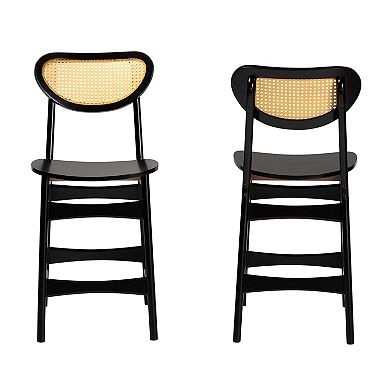 Baxton Studio Hesper Cane Back and Wood Seat Counter Stool 2-Piece Set