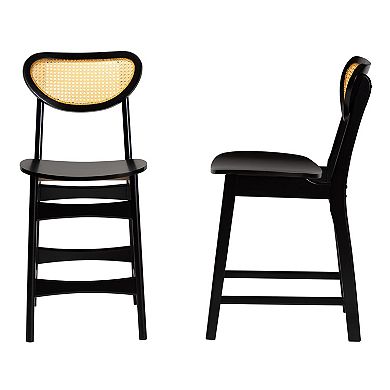 Baxton Studio Hesper Cane Back and Wood Seat Counter Stool 2-Piece Set