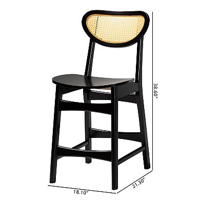 Baxton Studio Hesper Cane Back and Wood Seat Counter Stool 2-Piece Set