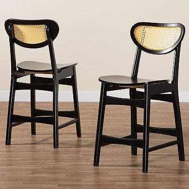 Baxton Studio Hesper Cane Back and Wood Seat Counter Stool 2-Piece Set