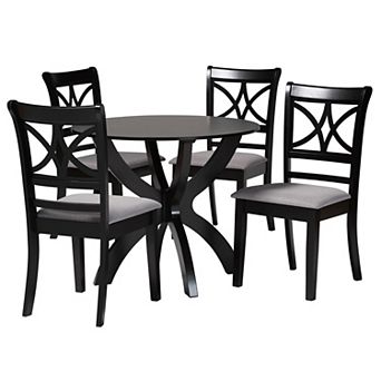 Baxton Studio Noemi 5 pc Dining Set with Round Table and Upholstered Chairs