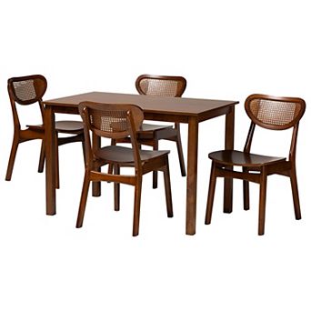 Baxton Studio Jeriah 5 pc Dining Set with Cane-Back Chairs