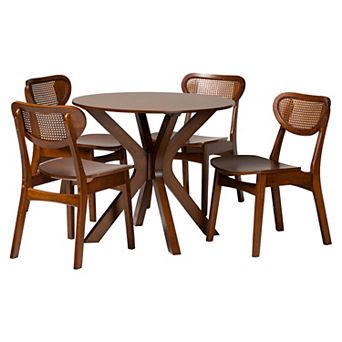 Baxton Studio Giuliana 5 pc Dining Set with Round Table and Cane-Back Chairs