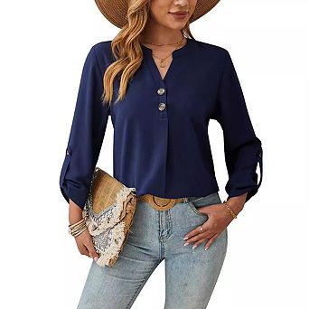 Women's Roll Tab Sleeve Blouse