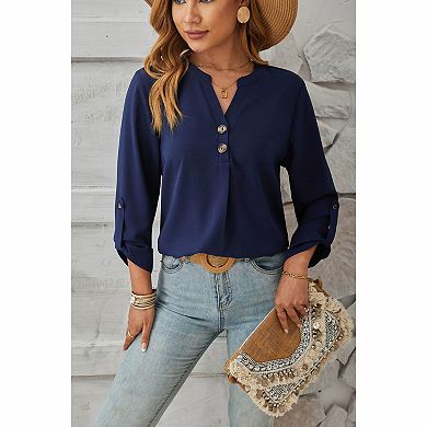 Women's Roll Tab Sleeve Blouse
